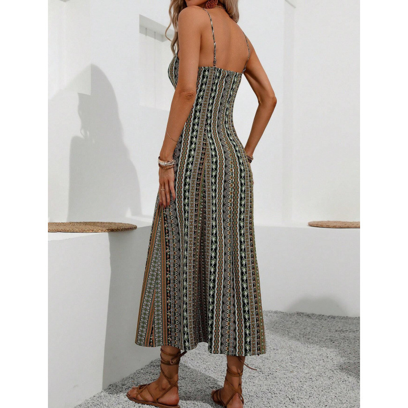 Cross-Border European And American Women's Clothing Bohemian Style Long Strap Slim Fit Slimming Split Design_voghion.com