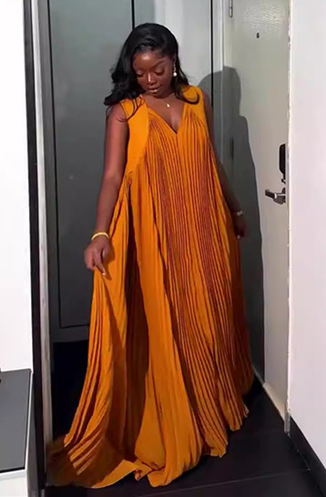 Sommarklänning plus size dam med afrikanskt tryck och plisserad_voghion.com