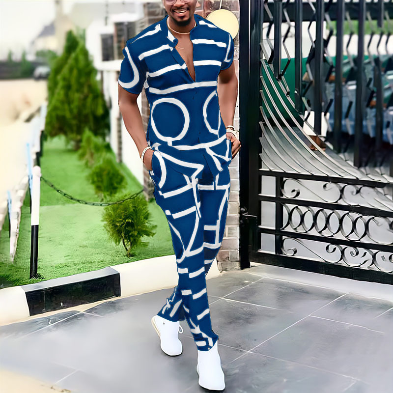 Monochrome Men's Summer Casual Two-piece Shirt And Trousers Set_voghion.com