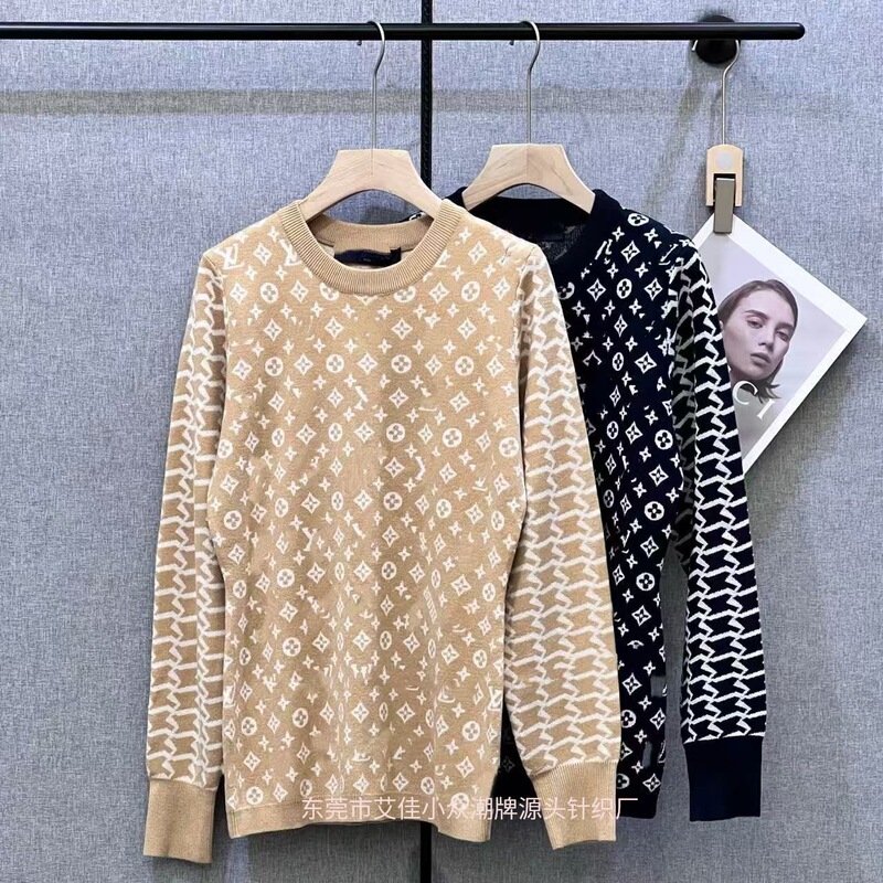 Shenzhen Nanyou High Version L Brand 2025 Autumn and Winter New Color-Blocking Classic Monogram Letter Round Neck Wool Knit Long