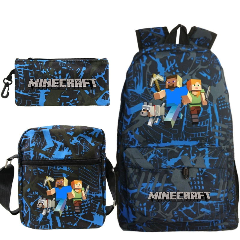 Рюкзак с принтом Minecraft для детей, школьный рюкзак для учащихся, комплект из трех предметов