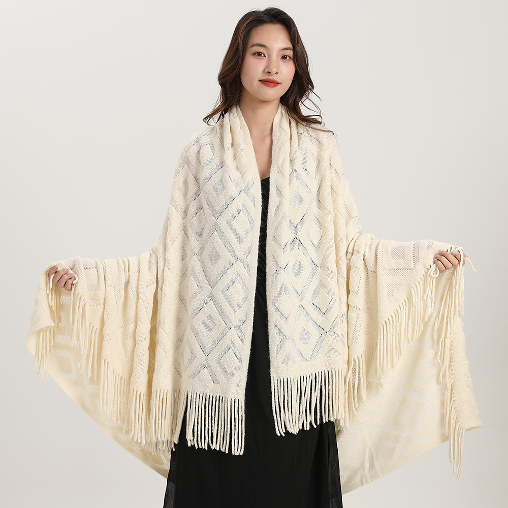 Knitted jacquard checkered blanket shawl_voghion.com