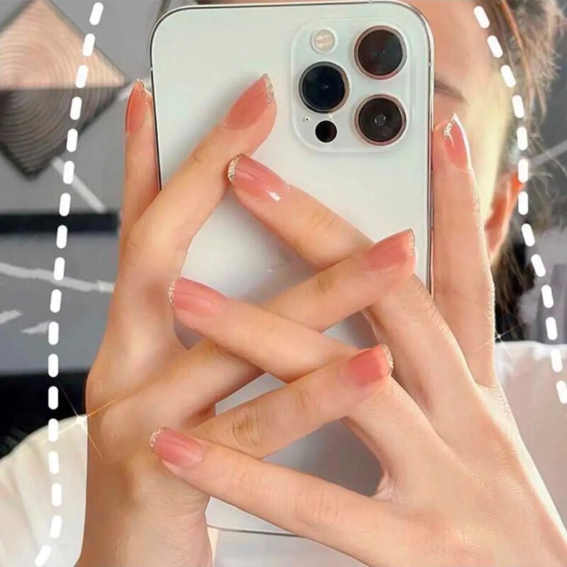 French ice transparent blush nail patch fine flash light-emitting phototherapy nail patch removable seamless soft nail