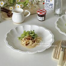 高级感珠边白盘brunch餐盘西餐意面盘甜品水果蛋糕盘陶瓷盘ins风