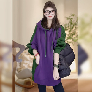 5167 fleece-lined in stock Sweater Long-sleeved Hooded Simple Shoulder Sleeve Cover Casual Loose Mid-length Top