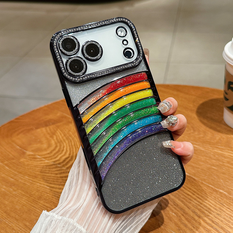 适用iPhone17流沙七彩虹手机壳闪粉水钻苹果16proMax防摔15保护套|undefined