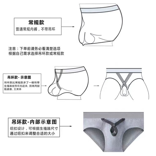 Men's Ring Underwear, Pure Cotton Low-Waist Sexy Tri-Top Briefs for Youth, Scrotum Support, Trendy Breathable Bottoms