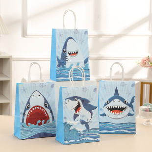 Small Fresh Cartoon Shark Kraft Paper Bag Children's Printed Gift Portable Paper Bag Cute Creative Gift Shopping Bag