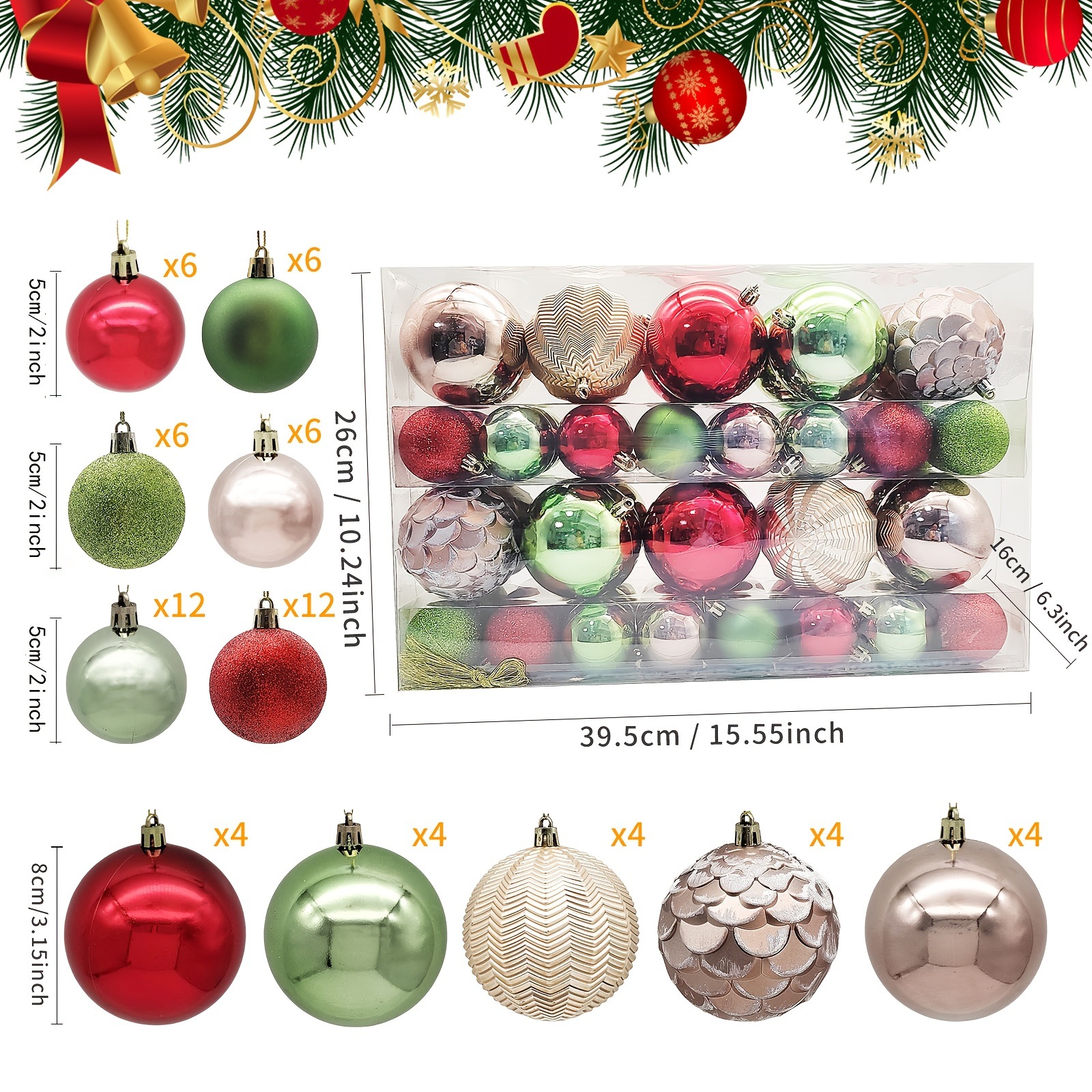 5cm 8cm rojo verde oro multicolor galvanizado de plástico conjunto de bolas de Navidad árbol de Navidad colgante suministros de Navidad
