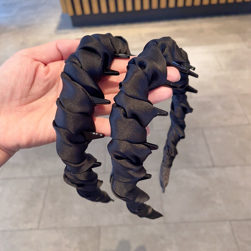 轻奢高级感缎面褶皱云朵齿梳发箍女百搭纯色高颅顶头箍洗脸压发卡|undefined