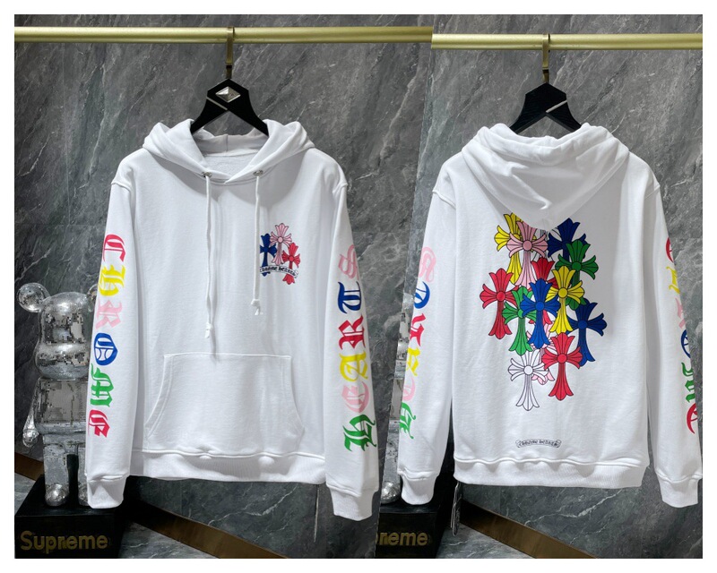 25ss高品质潮牌跨境美式 CH 秋冬新款梵文马蹄花臂十字架连帽卫衣|undefined