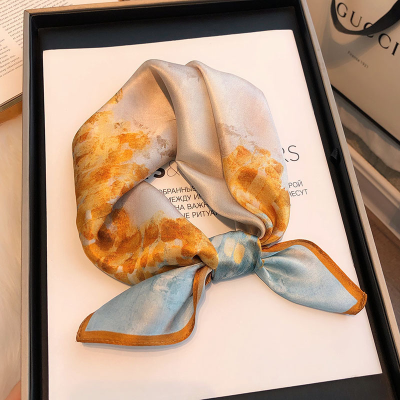 Yellow silk scarf small square scarf all-matching 100% mulberry silk fashionable small scarf spring and autumn with shirt tooling