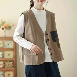 实拍2026新款马夹女文艺复古简约通勤坎肩百搭显瘦纯棉V领马甲