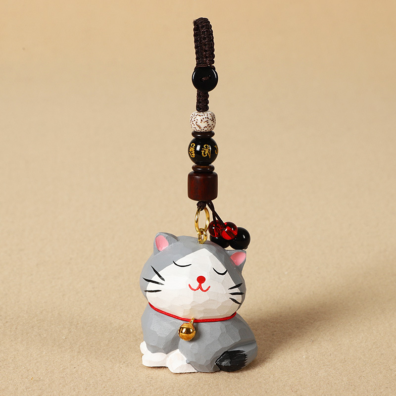 나무 조각 대형 짧은 머리 고양이 - 여섯 글자 만트라