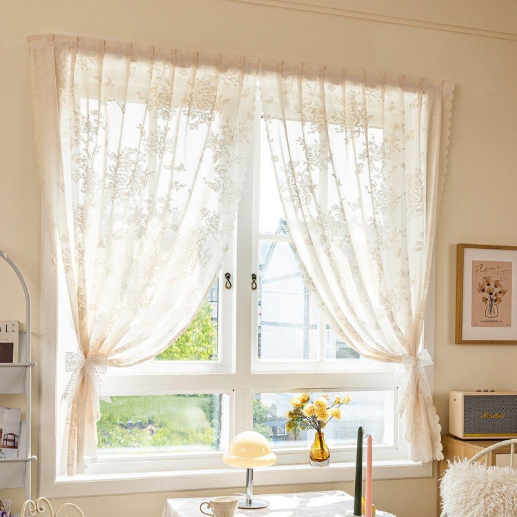Self-adhesive, no-drill installation magic tape curtains for blackout window protection, bay window screen curtains, adhesive type, specifically for kitchen use