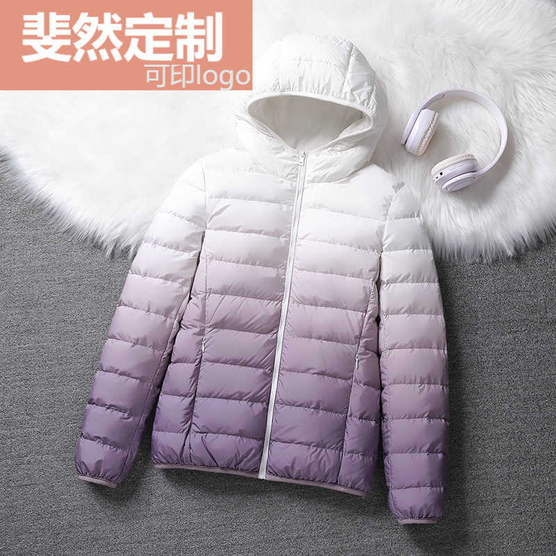 Printed Logo Winter down Jacket Short Casual Versatile Loose Gradient Color Coat Lightweight White Duck down Japanese Style