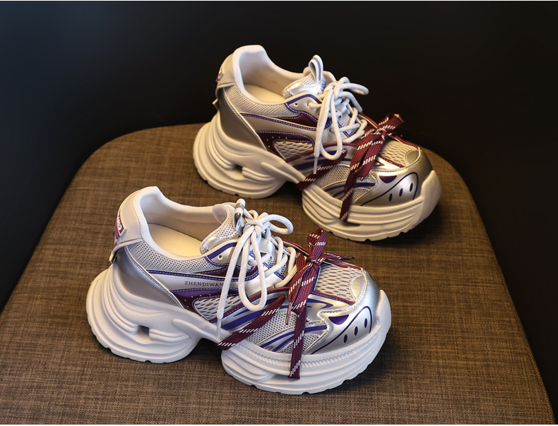 Giày sneaker nữ đế dày chunky lưới thoáng khí tăng chiều cao — màu trắng chi tiết 5