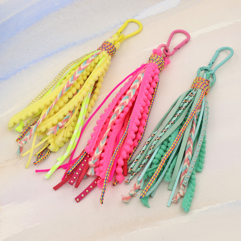 European and American Bohemian Style Long Tassel Key Chain Mountaineering Buckle New All-match Women's Bag Decorative Pendant Car Pendant