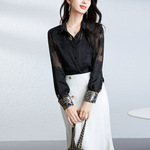 衬衫女秋2025新款桑蚕丝女装高级感气质通勤透视洋气真丝女士衬衣