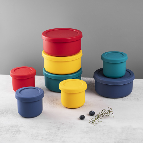 Food-grade silicone lunch box refrigerator storage container bento box fruit box round silicone storage container microwave lunch box