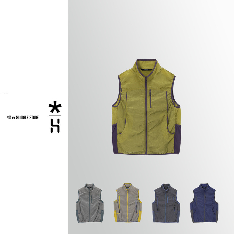 Cross-Border Men and Women Outdoor Camping Style Mountaineering Layered Stand Collar Sleeveless Vest Couple 7600 Dark Gray Purple Light Silver Gray Yellow