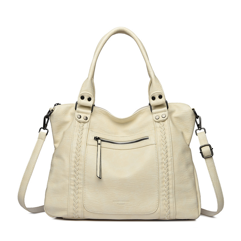 Genuine Leather Women's Handbag New Retro Motorcycle Bag Large Capacity Tote Mom Bag Shoulder Crossbody Bag - Thumbnail 8