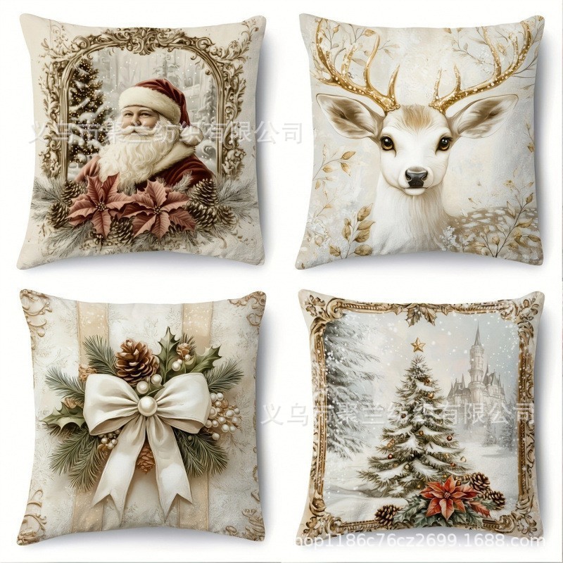 Navidad encontrada explosión abrazo funda de almohada festivales conejo alce decoración sofá atmósfera sensación de lino funda de cojín al por mayor image 37