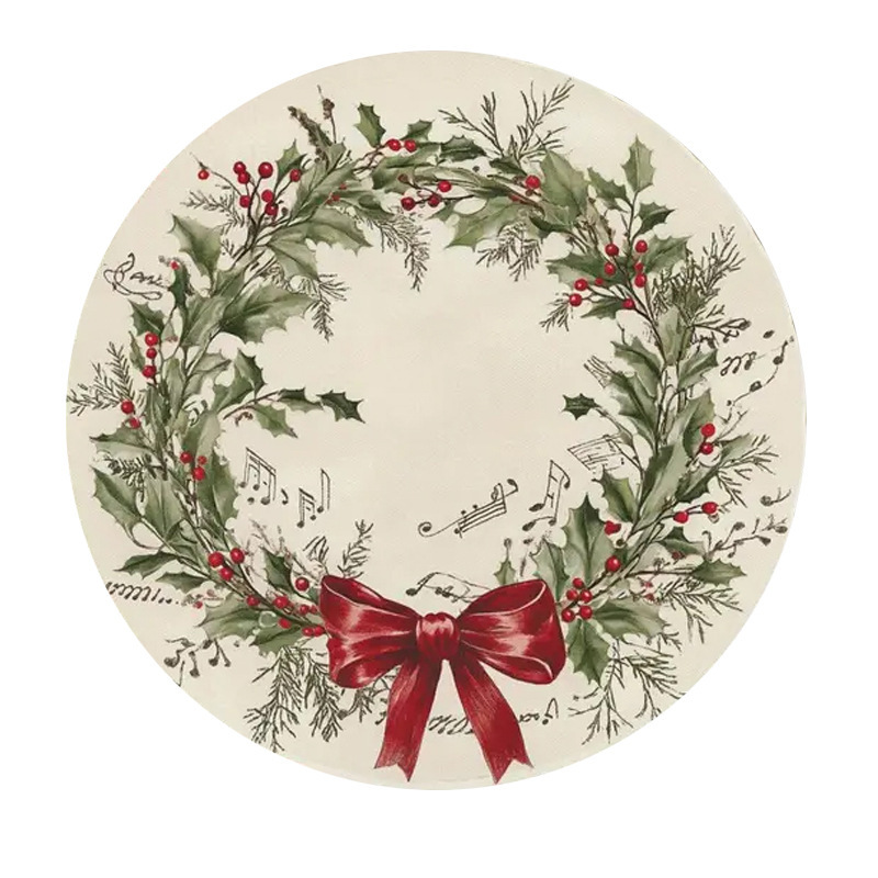 Transfronterizos Amazon temu Navidad lino redondo almohadilla de mesa de corte borde artesanía cocina almohadilla de mesa de comedor