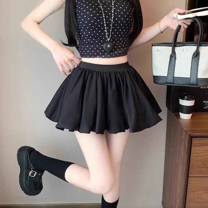 芭蕾风褶皱花苞半身裙女夏季高腰显瘦A字裙防走光遮胯ins蓬蓬短裙|undefined