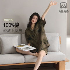 女性用綿100%織ガーゼコットンパジャマ、夏用半袖カーディガン、カジュアルウェアラブルコットンホームウェア女性用