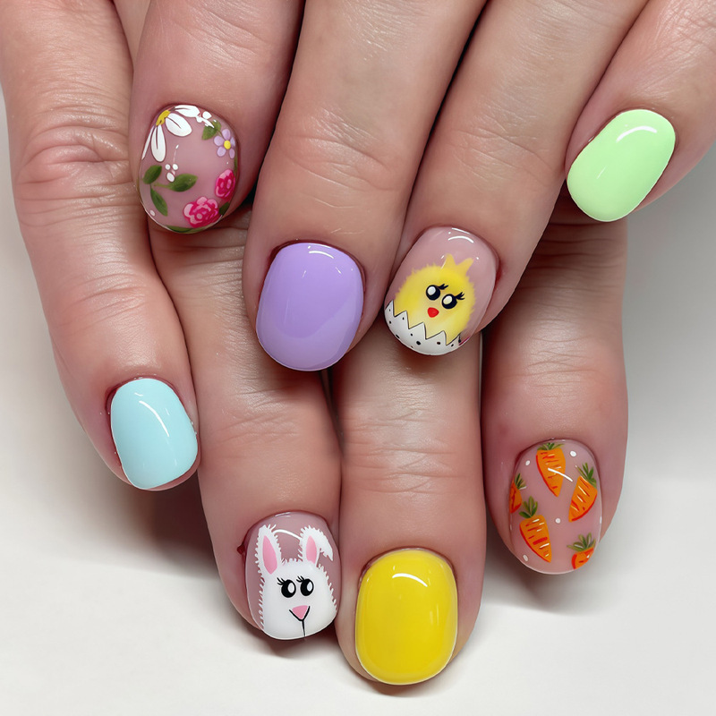 Cross-Border Hot-Selling Short-Style Fresh Multi-Color Solid Color Cute Rabbit Carrot Chick Flower Fashion Easter Nail Art Cross-Border Hot-Selling Short-Style Fresh Multi-Color Solid Color Cute Rabbit Carrot Chick Flower Fashion Easter Nail Art
