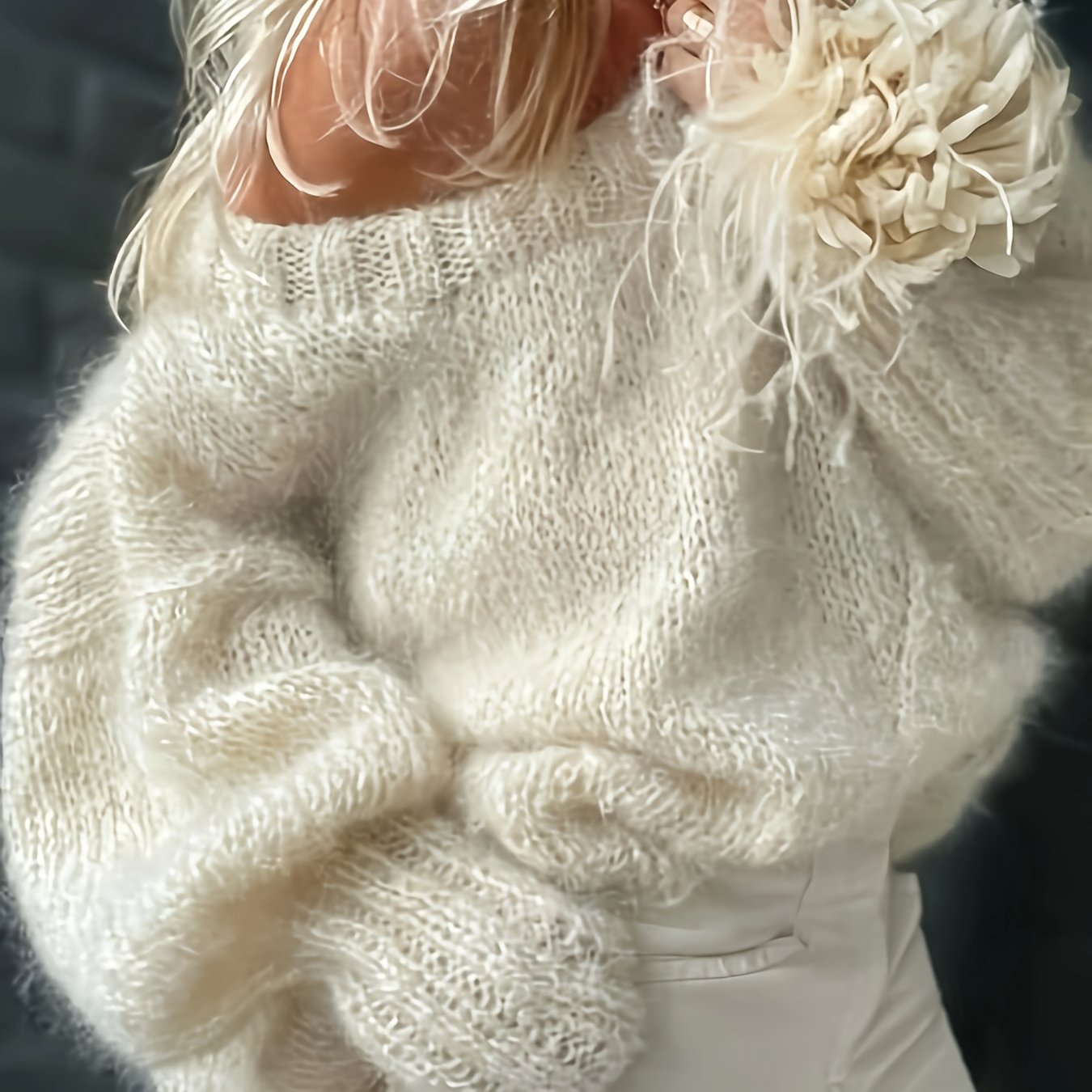 Aliexpress transfronterizo Amazon hombro abierto perezoso temperamento puro viento desear plantar suéter suave glutinoso suéter de punto