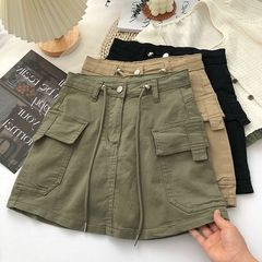 アメリカンレトロミリタリーグリーンワークウェアスカート女性の夏のホットガールストリートスタイルスリムレースアップAラインデニムスカート