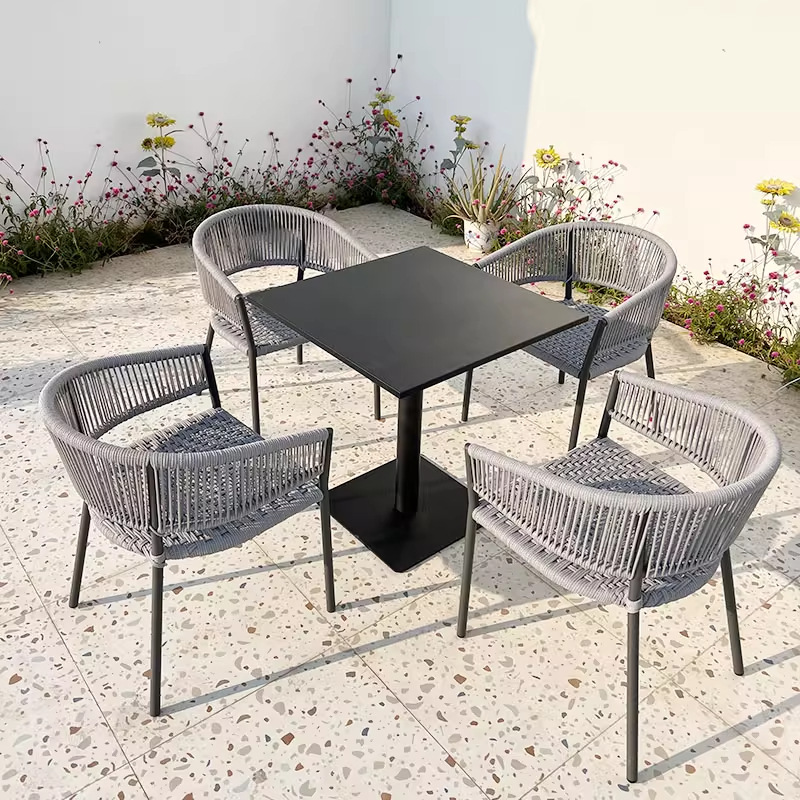 Mesas y sillas al aire libre, tienda de té con leche al aire libre, salón de café, ocio, impermeable, protector solar, jardín, balcón, combinación de ratán