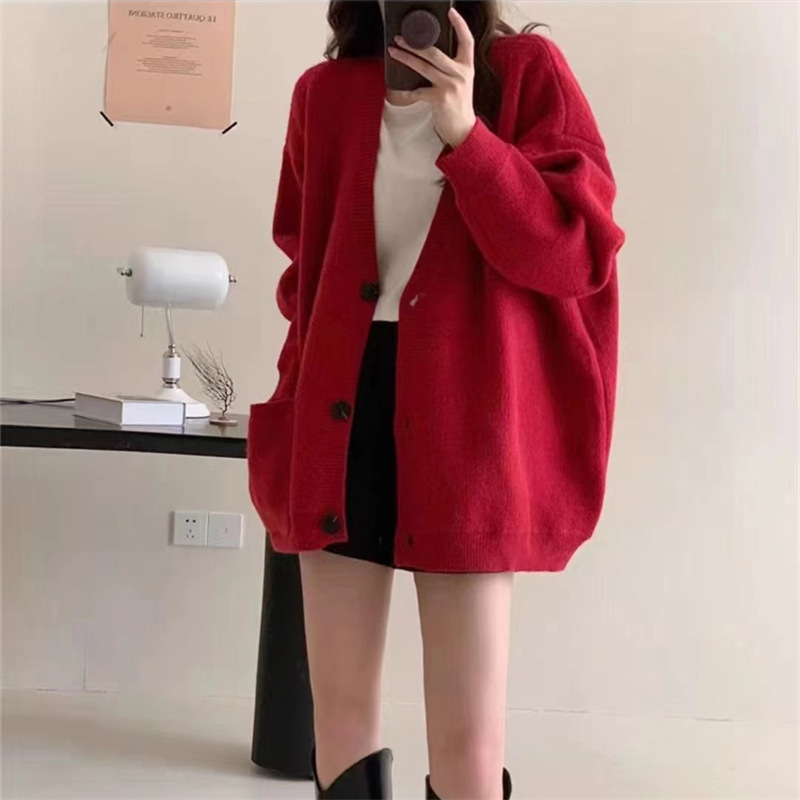 Cross-border gran color sólido cardigan de punto de mujer otoño invierno nuevo diseño para usar suéter de viento suave pegajoso suelto image 9