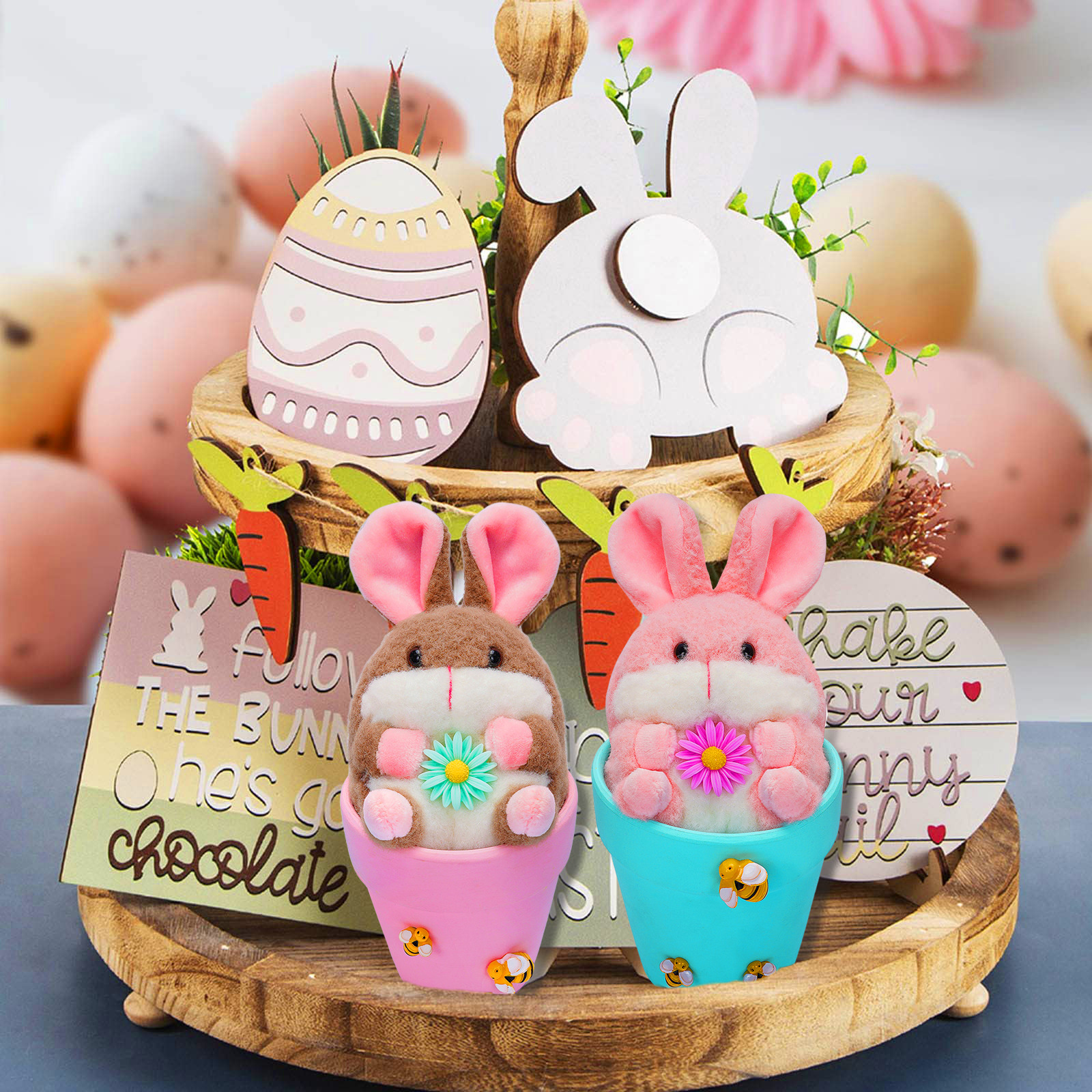 Transfronterizo nuevo conejo de Pascua muñeca decoración cerámica maceta conejo casa vacaciones atmósfera Decoración