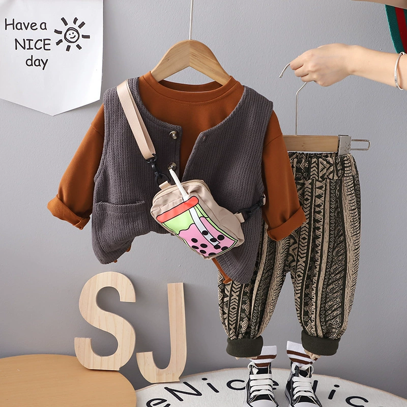 Vest for boys, children's demi-season retro set, autumn bag, 3 piece set, wholesale