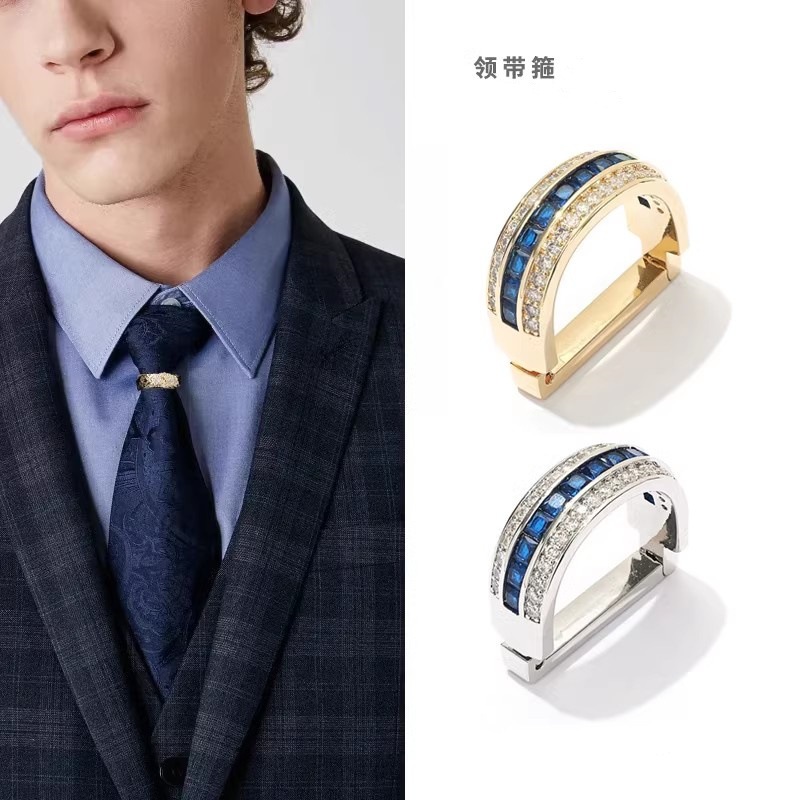 Men's High-end D-shaped Tie Fixed Buckle Ring Exquisite Light Luxury Business Tie Clip High-end Dress Pin Wedding