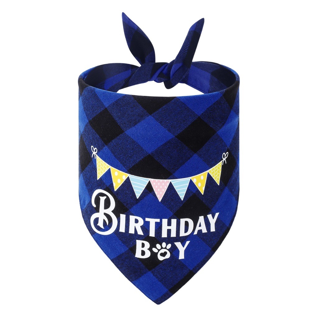 Tanpopo transfronteriza al por mayor mascota perro Plaid cumpleaños saliva toalla mascota triángulo toalla perro decorativo triángulo toalla