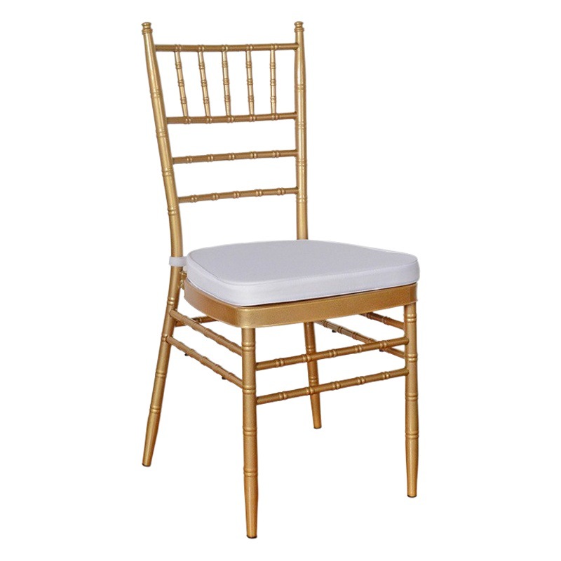 Fábrica al por mayor de metal comedor silla Hotel oro hierro banquete silla césped al aire libre bolsa suave boda Silla de Bambú