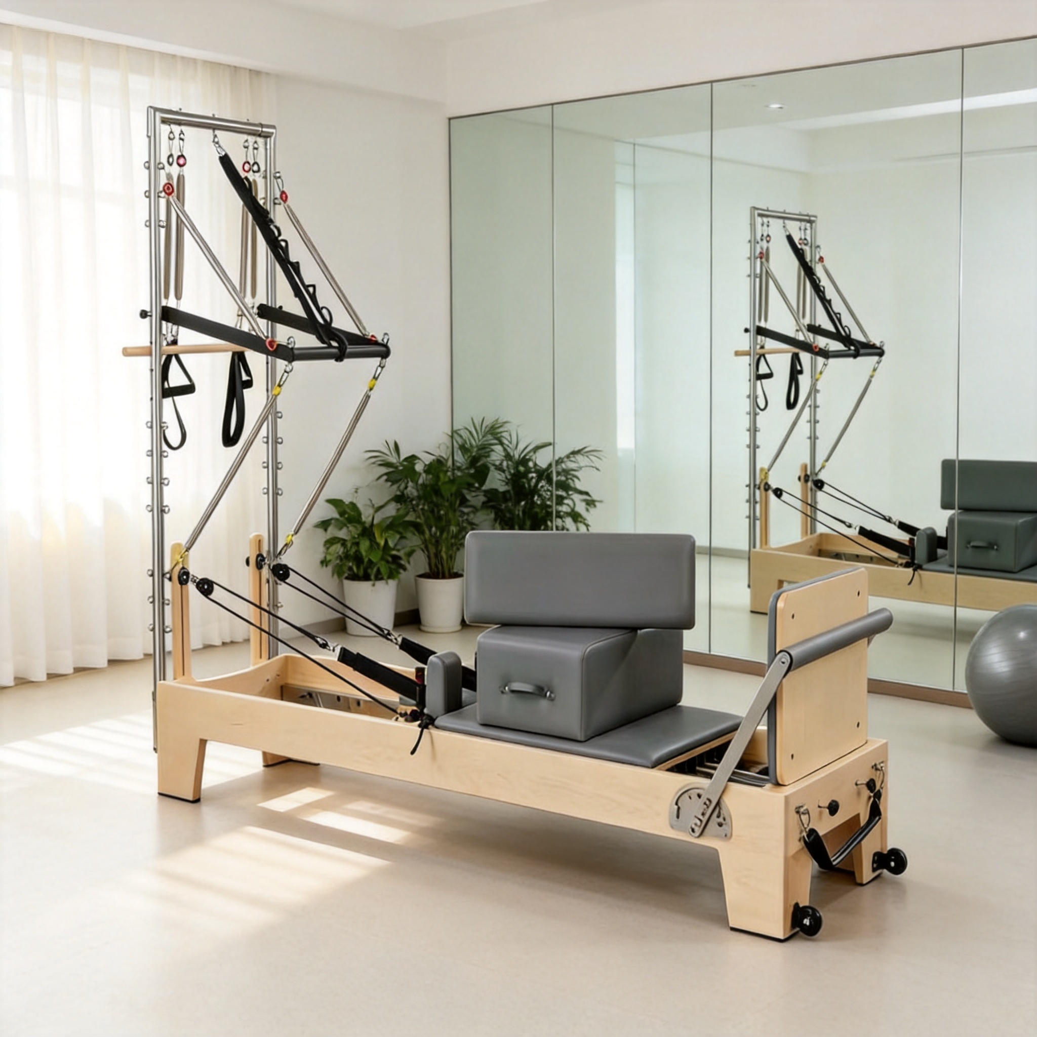 Commercial Fitness Equipment Pilates Bed Maple Wood Semi-High Adjustable Comprehensive Training Device Spiral Wooden Yoga Equipment