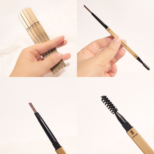 Small gold chopsticks, ultra-thin triangle, double-ended small gold bar eyebrow pencil, clear roots, waterproof, sweat-proof and non-fading for beginners