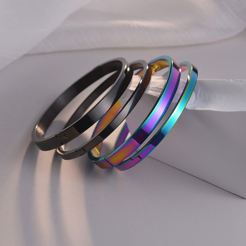 Cross-border European and American simple glossy buckle bracelet cold style 4mm 6mm wide gold-plated couple stainless steel bracelet bracelet