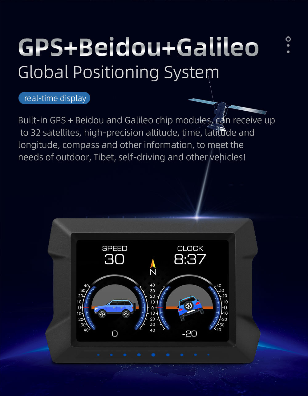 Cross-border multifunctional LCD HUD head-up display car-mounted high-definition OBD automotive instrument digital GPS inclinometer