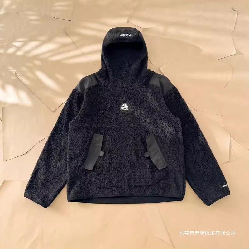 High Version Sup X Acg Joint Pullover Polar Fleece Sweatshirt Ski Contrast Color Trendy Brand Loose Hooded Flap Pocket Pants