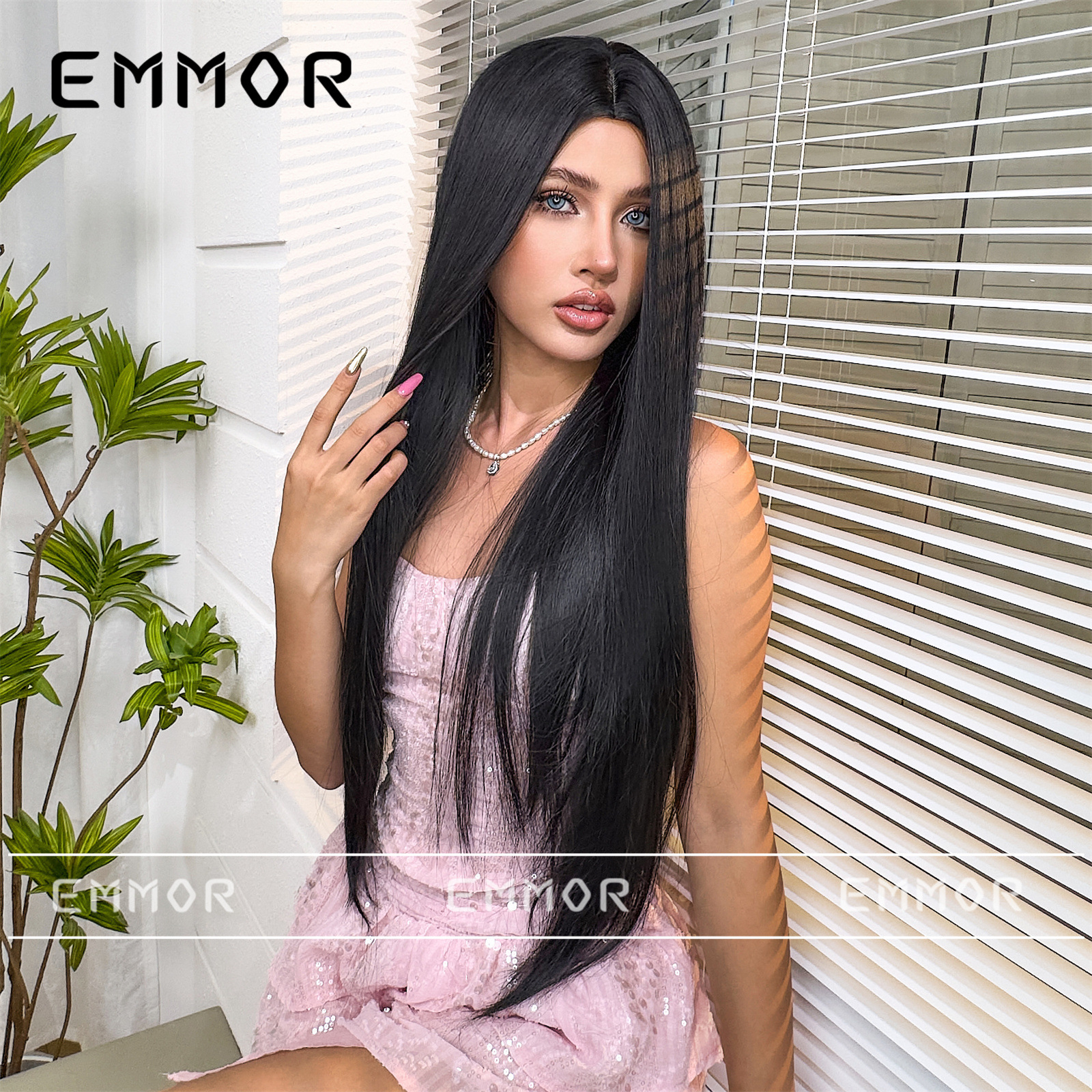 Estilo de deseo puro Peluca de longitud media Mujer pelo largo negro cabello largo y Lacio atmósfera sensación sin flequillo esponjoso natural reducción de la edad cubierta de la cabeza completa