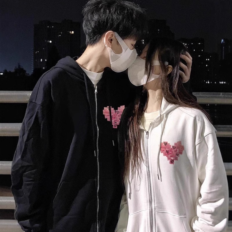 가을과 겨울 하이 엔드 센스 남성과 여성의 후드 스웨터 스페셜 커플 의류 틈새 기모 카디건 자켓 패션 브랜드 클래스 의류