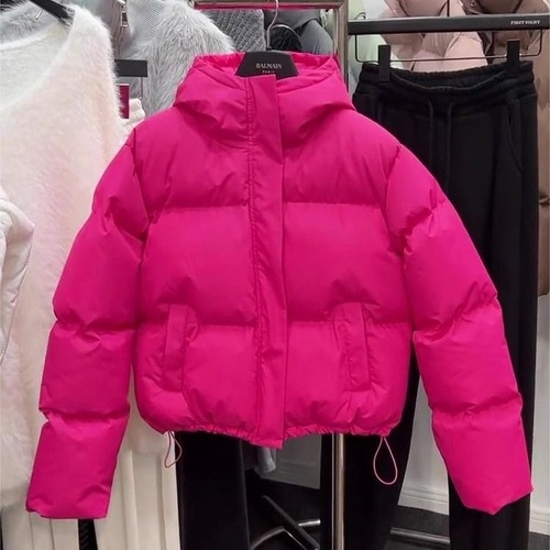 Autumn and Winter European and American Unique Design Style Super Cute Stand Collar Pitaya Color Short Length Thick Cotton Coat Outerwear for Women - New Arrival