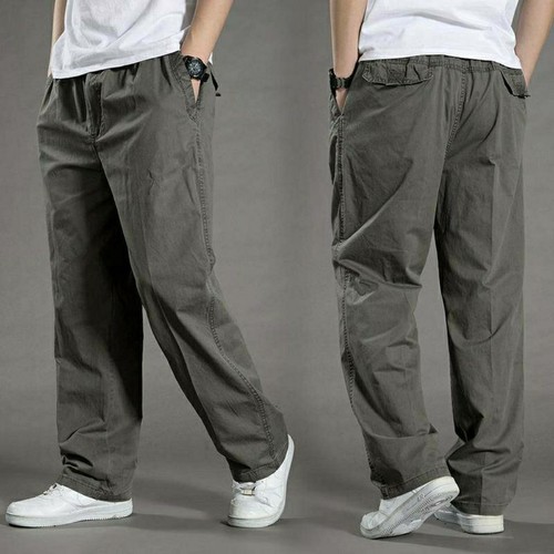 Summer pure cotton youth casual trousers slightly elastic solid color waist elastic tie wear-resistant and stain-resistant work trousers