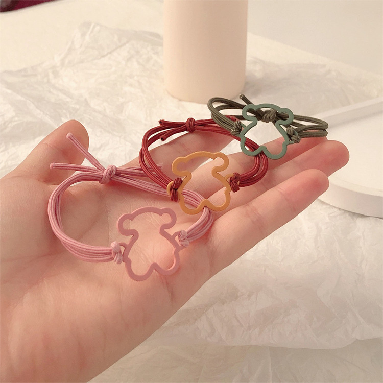 Oso de metal banda de goma anillo de cabello de niña corazón de alta elástica cuerda de cabeza temperamento de cabello de cola de caballo accesorios de cabello